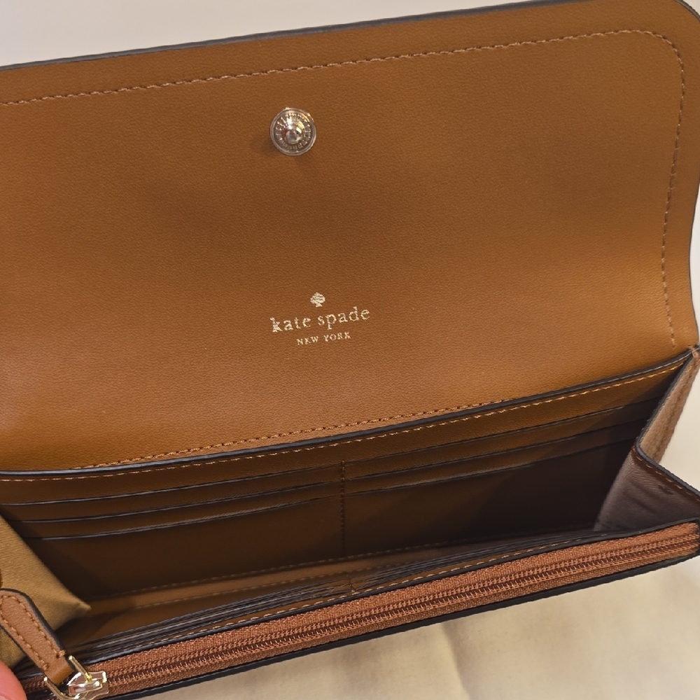 kate spade brown pebbled leather continental wallet with gold logo - Picture 2 of 6